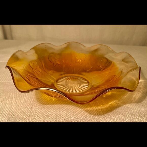 Vintage Jeanette Glass Iris & Herringbone Iridescent Carnival Serving Bowl EVC. - Picture 2 of 7